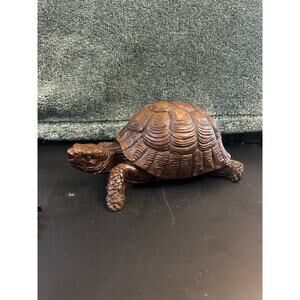 c1970s Red Mill Turtle Figurine: Crushed Pecan Resin Sculpture